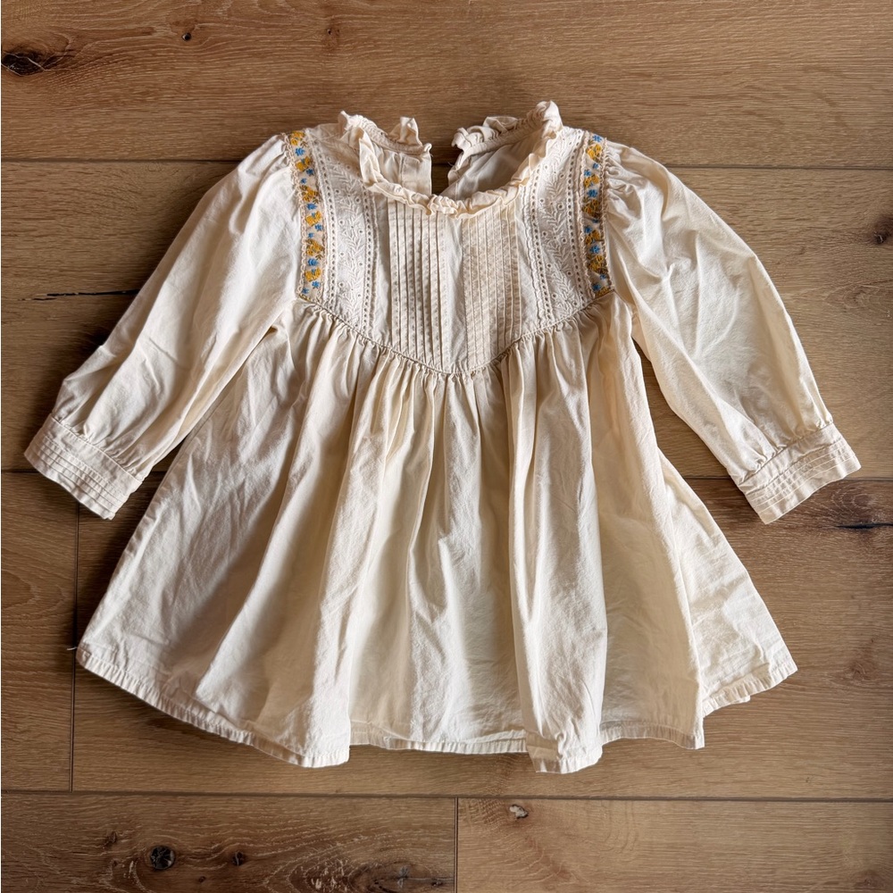Cream toddler dress with Embroidered Details